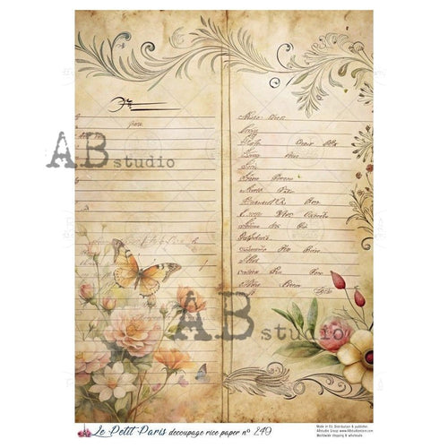 A4 LPP Botanical Recipe Journal Le Petit Paris 249 - Decoupage Central