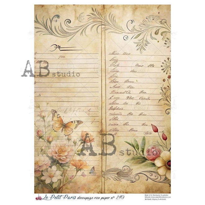 A4 LPP Botanical Recipe Journal Le Petit Paris 249 - Decoupage Central