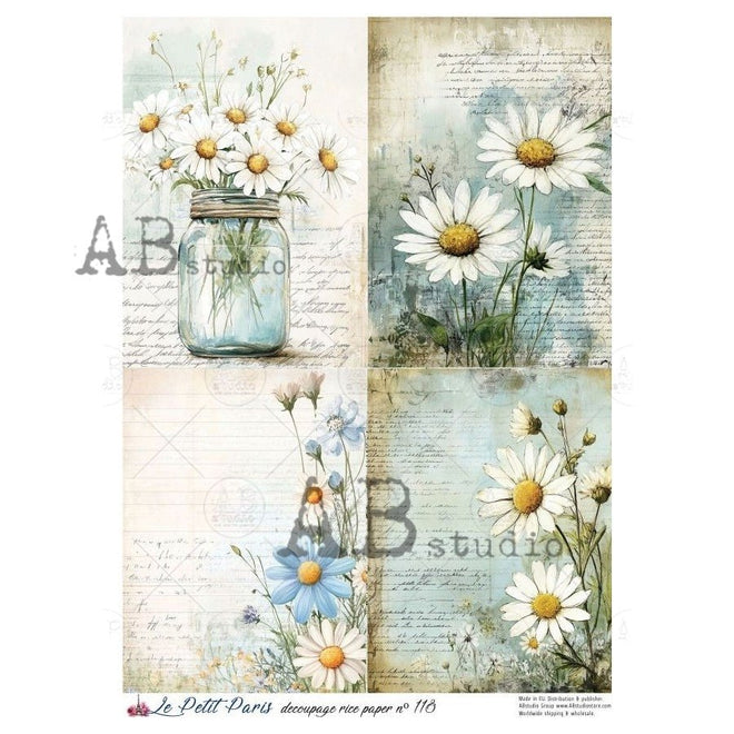 A4 LPP Daisy Fields Forever Paper Le Petit Paris 118 - Decoupage Central