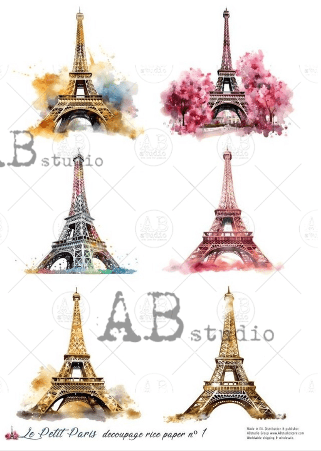 A4 LPP Eiffel Tower Multi Rice Paper Le Petit Paris `1 - Decoupage Central