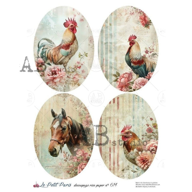 A4 LPP French Farm Cameos Rice Paper Le Petit Paris LPP614 - Decoupage Central