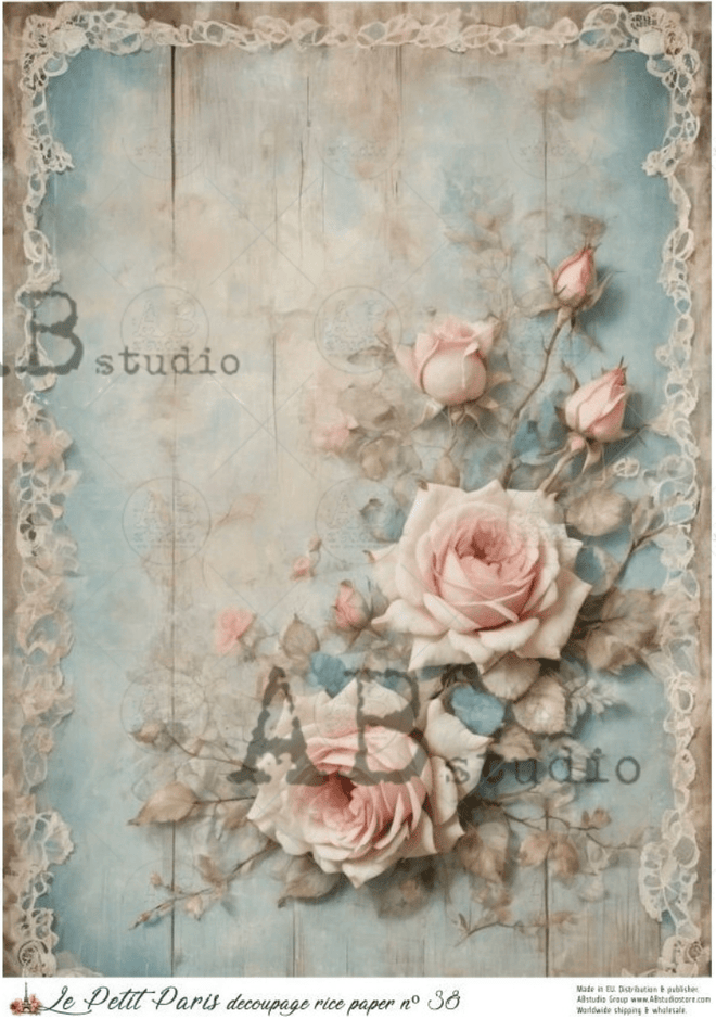 A4 LPP Lace and Roses Wallpaper Rice Paper Background Le Petit Paris 38 - Decoupage Central