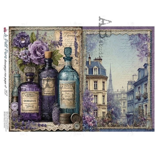A4 LPP Lavendar Apothecary Paper Le Petit Paris 267 - Decoupage Central