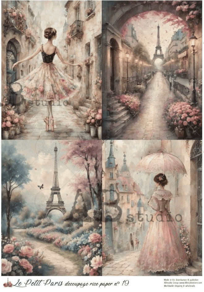 A4 LPP Paris in Spring Quad Rice Paper Le Petit Paris 19 - Decoupage Central