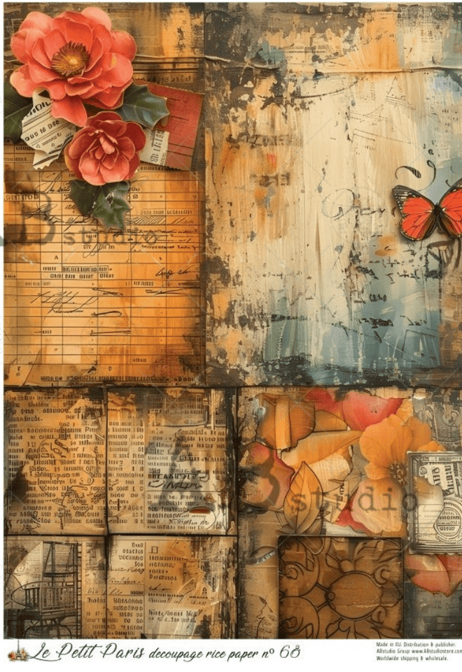 A4 LPP Parisian Quad Rice Paper Le Petit Paris 68 - Decoupage Central