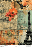 A4 LPP Parisian Tower Collage Rice Paper Le Petit Paris 71 - Decoupage Central