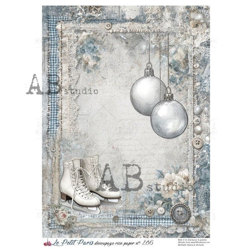 A4 LPP Skates and Silver Baubles Paper Le Petit Paris 286 - Decoupage Central