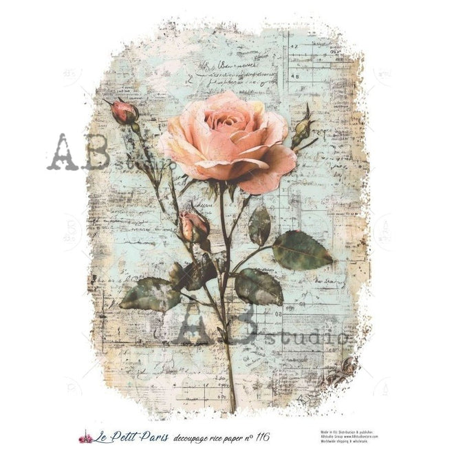A4 LPP Solitaire Rose Paper Le Petit Paris 116 - Decoupage Central