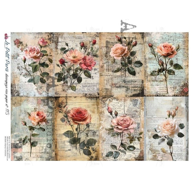 A4 LPP Timeless Roses Multi Paper Le Petit Paris 115 - Decoupage Central
