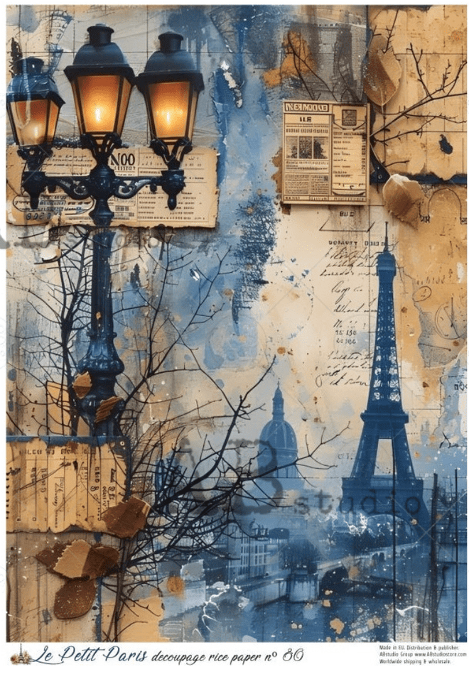 A4 LPP Victorian Lamp Post Collage Rice Paper Le Petit Paris 80 - Decoupage Central