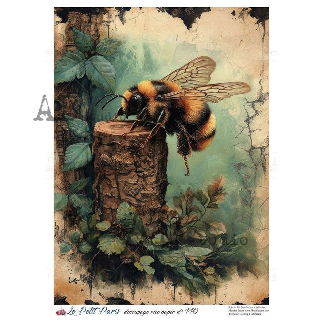 A4 LPP440 Bumblebee on the Stump Rice Paper - Decoupage Central