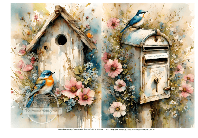A4 Mailbox and Birdhouse Rice Paper DC426 - Decoupage Central