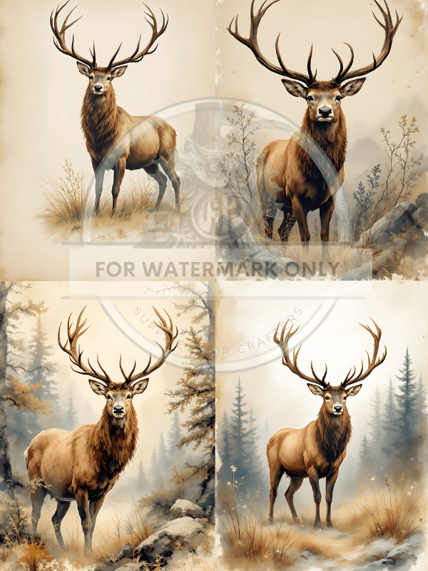 A4 Majestic Woodland Stags Quad Rice Paper DC744 - Decoupage Central