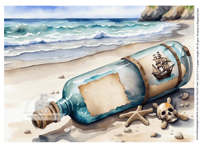 A4 Message in a Bottle Rice Paper DC 301 - Decoupage Central