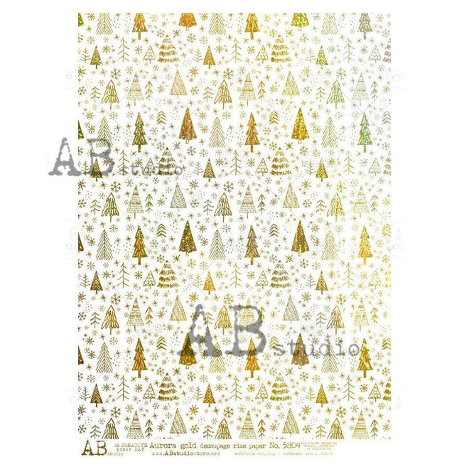 A4 Metaillic GOLD Christmas Trees Rice Paper, AB Studios 5804, Gilded GOLD Foil Look! - Decoupage Central