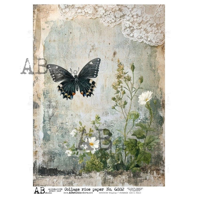 A4 Midnight Garden Rice Paper AB Studios 6882 - Decoupage Central