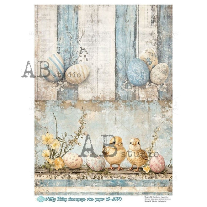 A4 Milky 1074 Blue Ticking Easter Chicks Duo - Decoupage Central