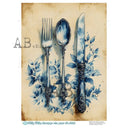 A4 Milky 1096 Blue Toile Cutlery - Decoupage Central