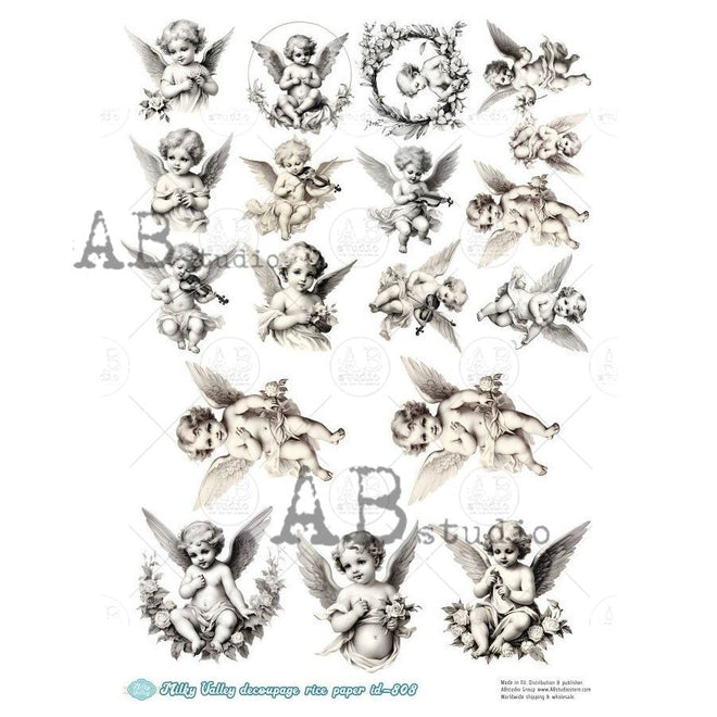 A4 Milky 18 Cherubic Angel Multi Rice Paper for Decoupage AB Studios Millky 808 - Decoupage Central