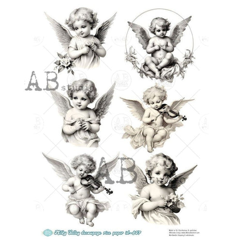 A4 Milky 6 Cherubic Angel Multi Rice Paper for Decoupage AB Studios Millky 807 - Decoupage Central