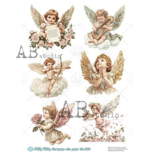 A4 Milky 6 Victorian Angels Multi Rice Paper for Decoupage AB Studios Millky 803 - Decoupage Central