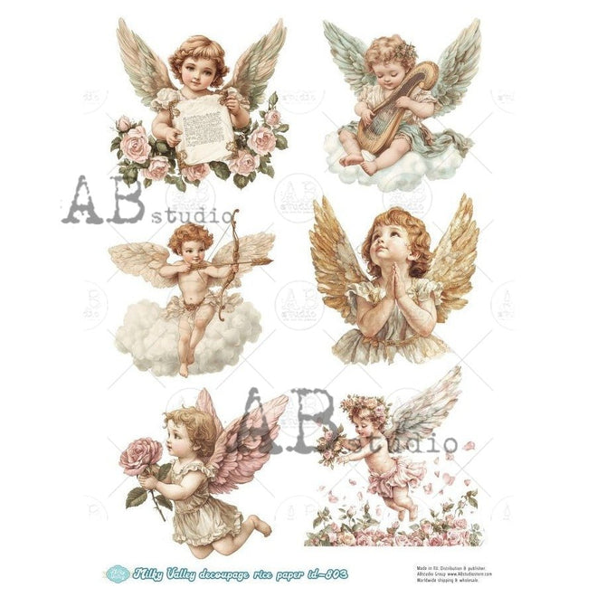 A4 Milky 6 Victorian Angels Multi Rice Paper for Decoupage AB Studios Millky 803 - Decoupage Central