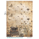 A4 Milky 886 Typewriter & Butterflies Rice Paper for Crafts - Decoupage Central