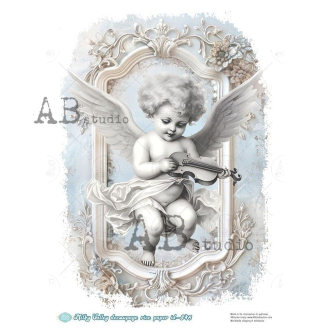 A4 Milky Angel with Violin Rice Paper for Decoupage AB Studios Millky 846 - Decoupage Central