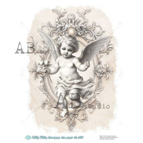 A4 Milky Heavenly Grace Rice Paper for Decoupage AB Studios Millky 847 - Decoupage Central