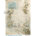 A4 Milky Valley 1152 Soft Botanical Script Background - Decoupage Central