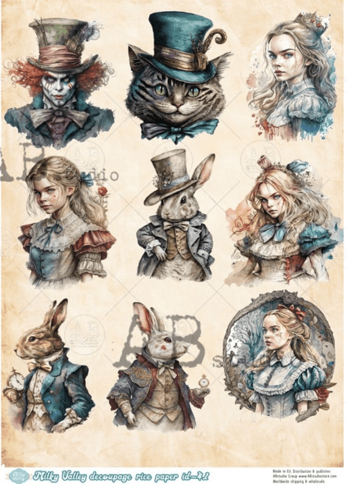 A4 Milky Valley Alice's and Friends Rice Paper ID41 - Decoupage Central