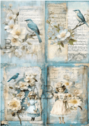 A4 Milky Valley Blue Bird Quad Rice Paper ID89 - Decoupage Central