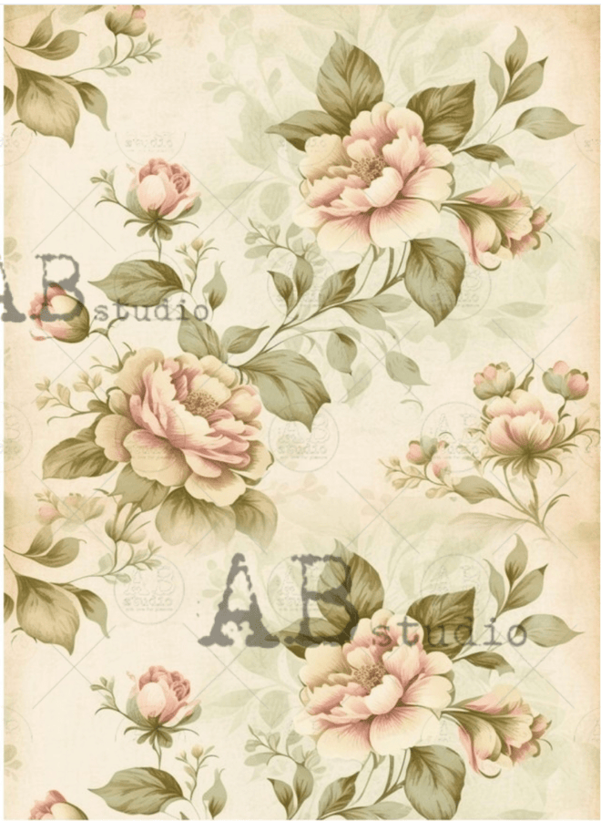 A4 Milky Valley Dream Creamy Rose Background ID52 - Decoupage Central