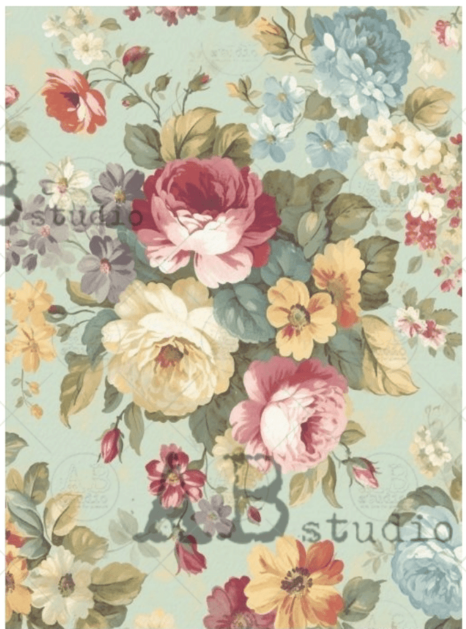 A4 Milky Valley Mint Green Cottage Rose ID159 - Decoupage Central