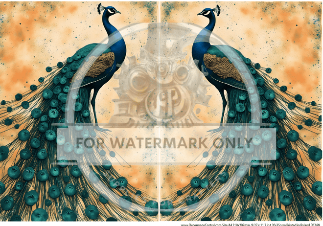 A4 Mirrored Peacock Rice Paper DC699 - Decoupage Central