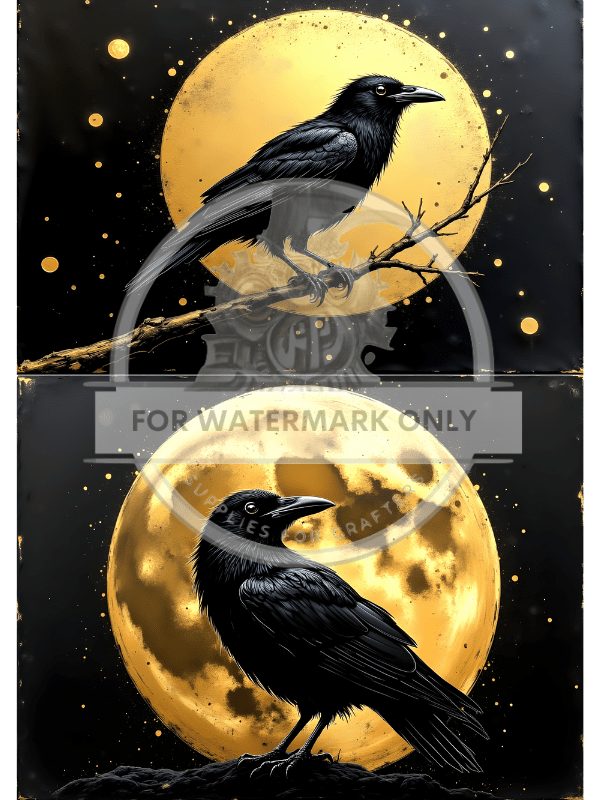A4 Moonlit Crow Duo Decoupage Rice Paper DC870 - Decoupage Central