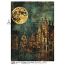 A4 Moonrise over Gothic Row Rice Paper AB Studios 6904 - Decoupage Central