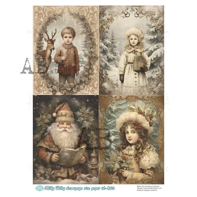 A4 More Victorian Christmas Quads Rice Paper, Milky Valley ID 483 - Decoupage Central