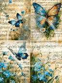 A4 Musical Butterflies Quad Rice Paper DC683 - Decoupage Central