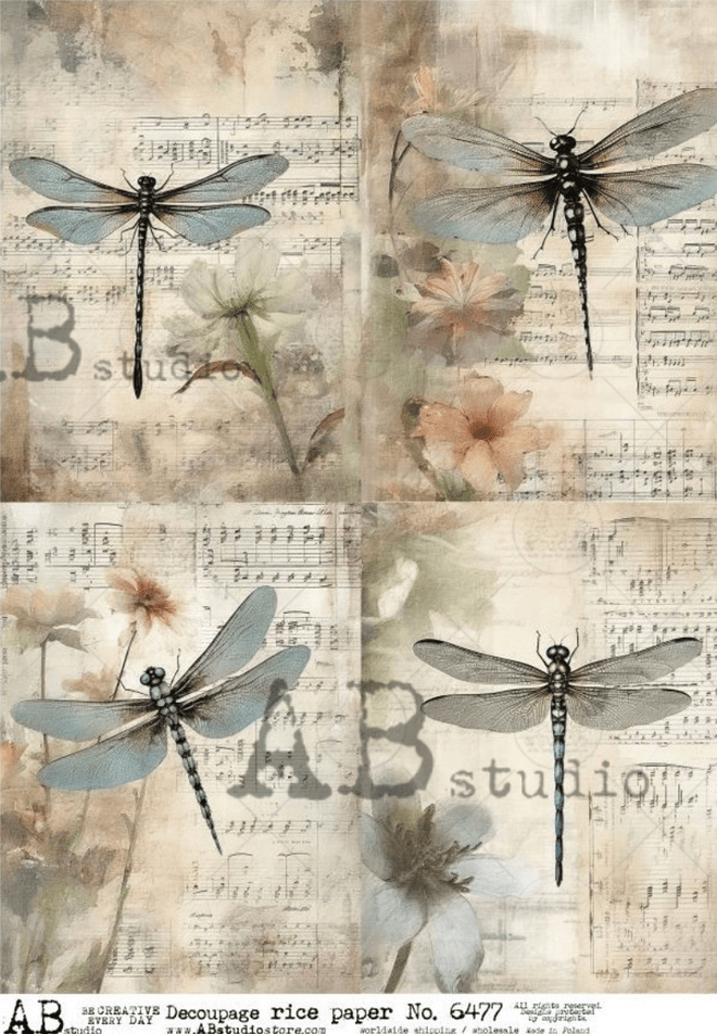 A4 Musical Dragonflies Quad AB Studios 6477 - Decoupage Central