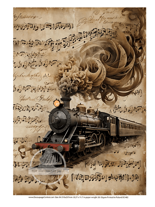 A4 Musical Steam Engine Rice Paper DC482 - Decoupage Central