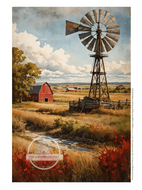 A4 Nebraska Farm Rice Paper DC432 - Decoupage Central
