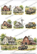 A4 Old Farmstead Vignettes Rice Paper DC936 - Decoupage Central