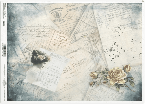 A4 Old Letters Floral Background Decoupage Paper R1108 - Decoupage Central
