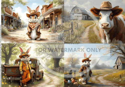 A4 Out West Easter Quad Rice Paper DC647 - Decoupage Central