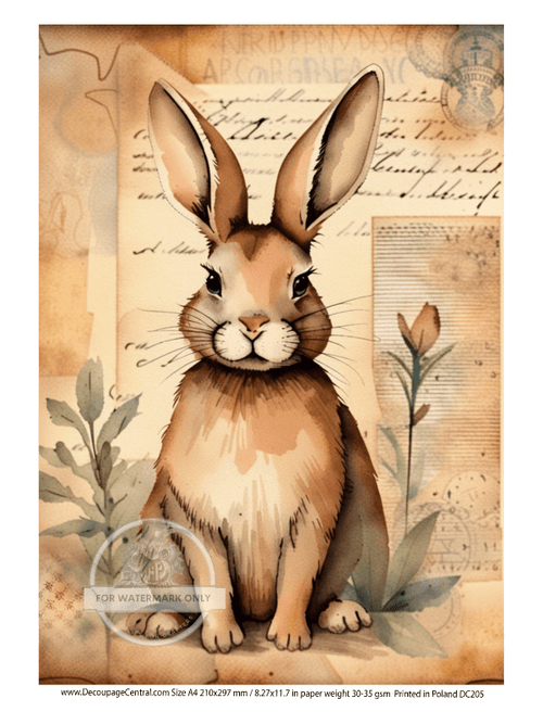 A4 Parchment Bunny Rice Paper DC205 - Decoupage Central