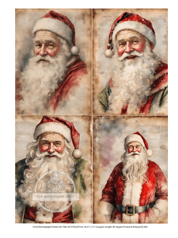 A4 Parchment Santa Quad Multi Rice Paper DC430 - Decoupage Central