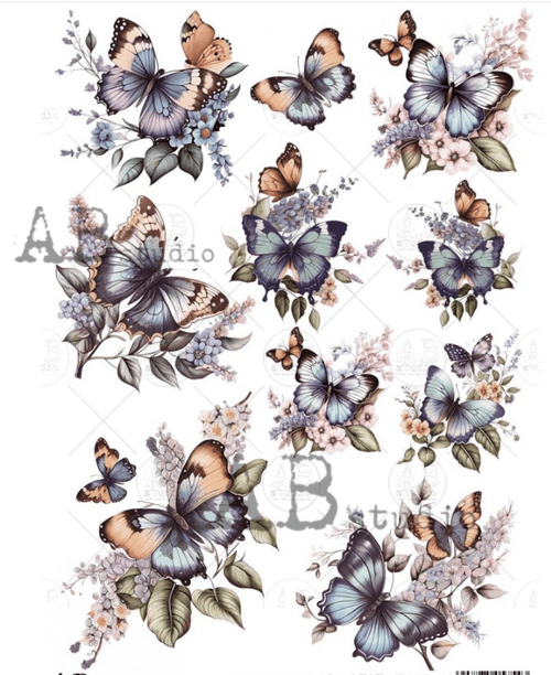 A4 Pastel Butterflies Rice Paper, AB Studios 1707 - Decoupage Central
