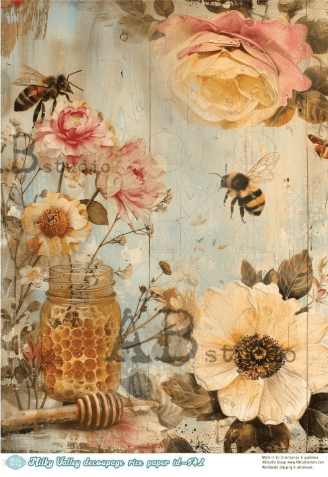 A4 Patina Bees and Honey Milky Valley ID 541 - Decoupage Central