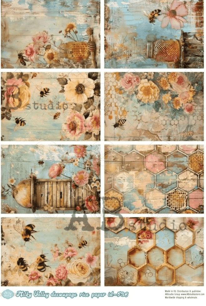 A4 Patina Bees and Honey Multi Milky Valley ID 536 - Decoupage Central
